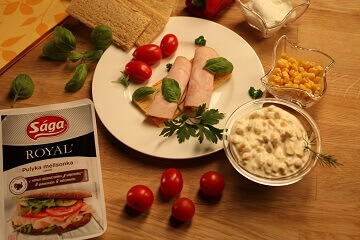 Corn salad rolled in ham